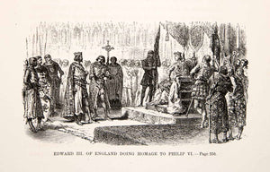 1875 Woodcut Alphonse Neuville Edward III Philip VI Monarch Hundred Years XEA6