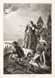 1875 Woodcut Alphonse Neuville Joan Montfort Flanders Hennebon Siege XEA6