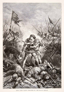 1875 Woodcut Alphonse Neuville Edward Black King John Hundred Years War XEA6
