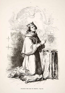 1875 Woodcut Alphonse Neuville Charles II Navarre Hundred Years War XEA6