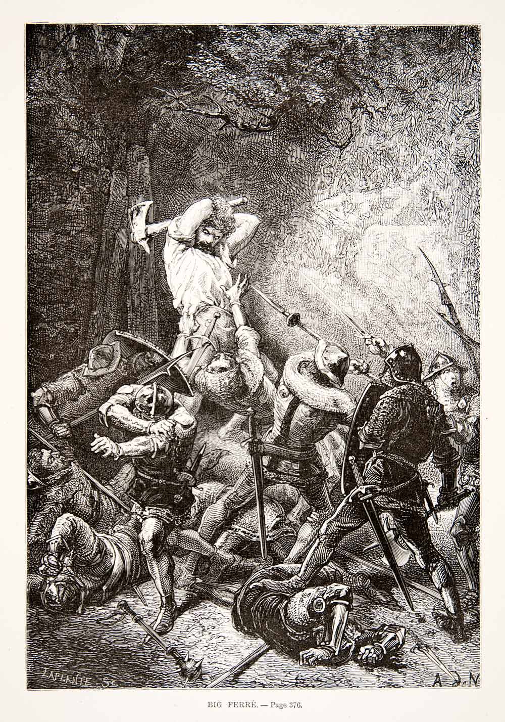 1875 Woodcut Alphonse Neuville Big Ferre Peasant Longueil Hundred Years War XEA6