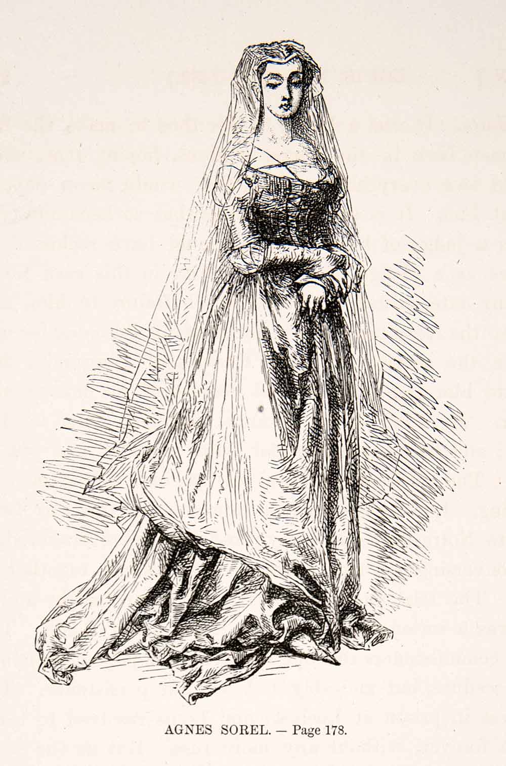 1875 Woodcut Alphonse Neuville Agnes Sorel Royal Mistress Charles VII XEA6