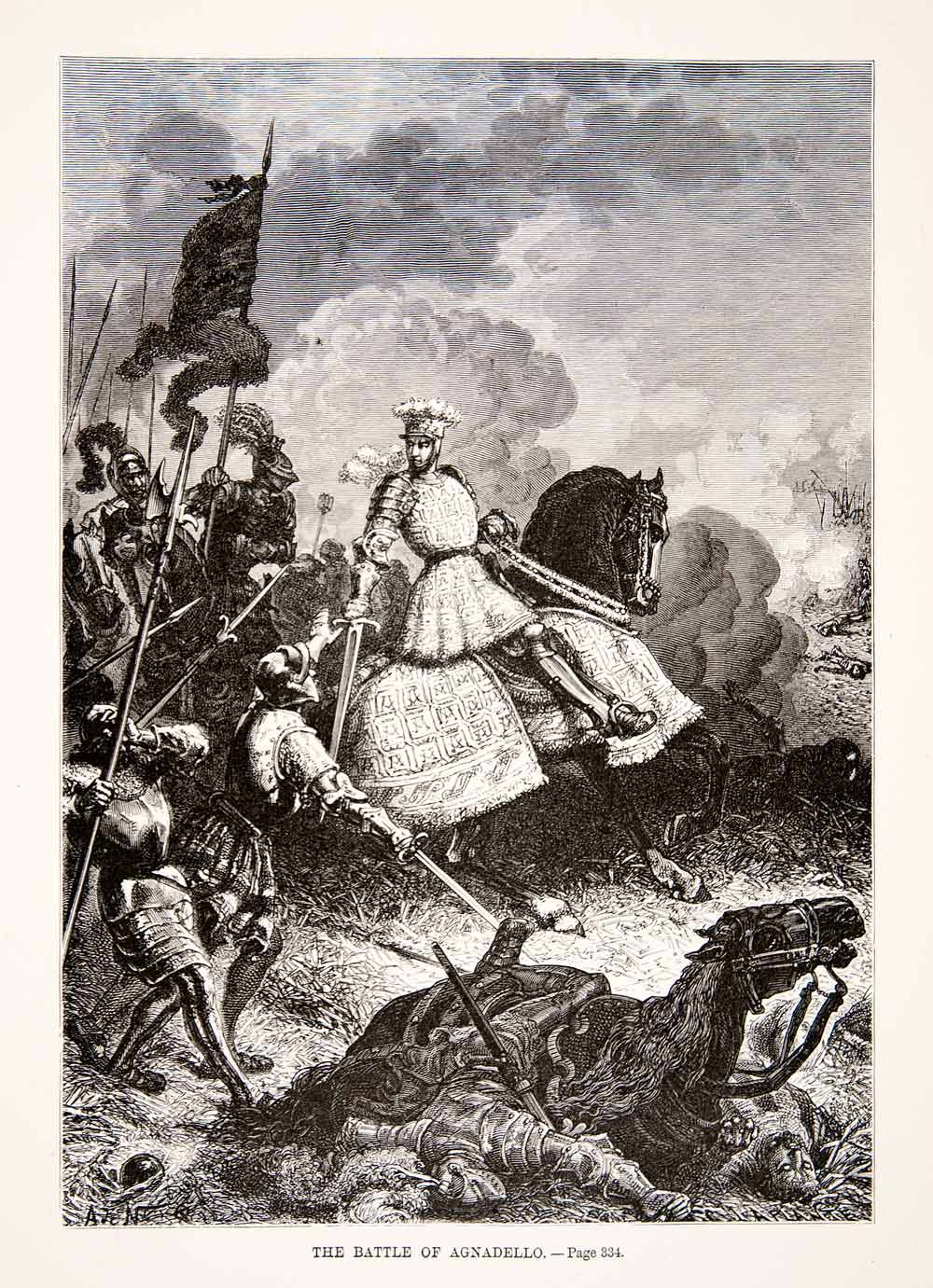 1875 Woodcut Alphonse Neuville Battle Agnadello Lodi Vaila Italian Wars XEA6