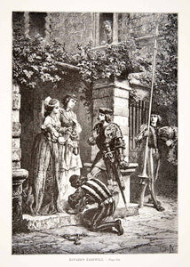 1875 Woodcut Alphonse Neuville Chevalier Bayard Armour Maiden Italian Wars XEA6
