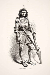 1875 Woodcut Alphonse Neuville Gaston Foix Mail Armor War League Cambrai XEA6