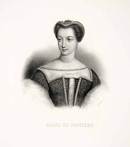 1875 Steel Engraving Diane De Poitiers Portrait Costume Renaissance XEA6