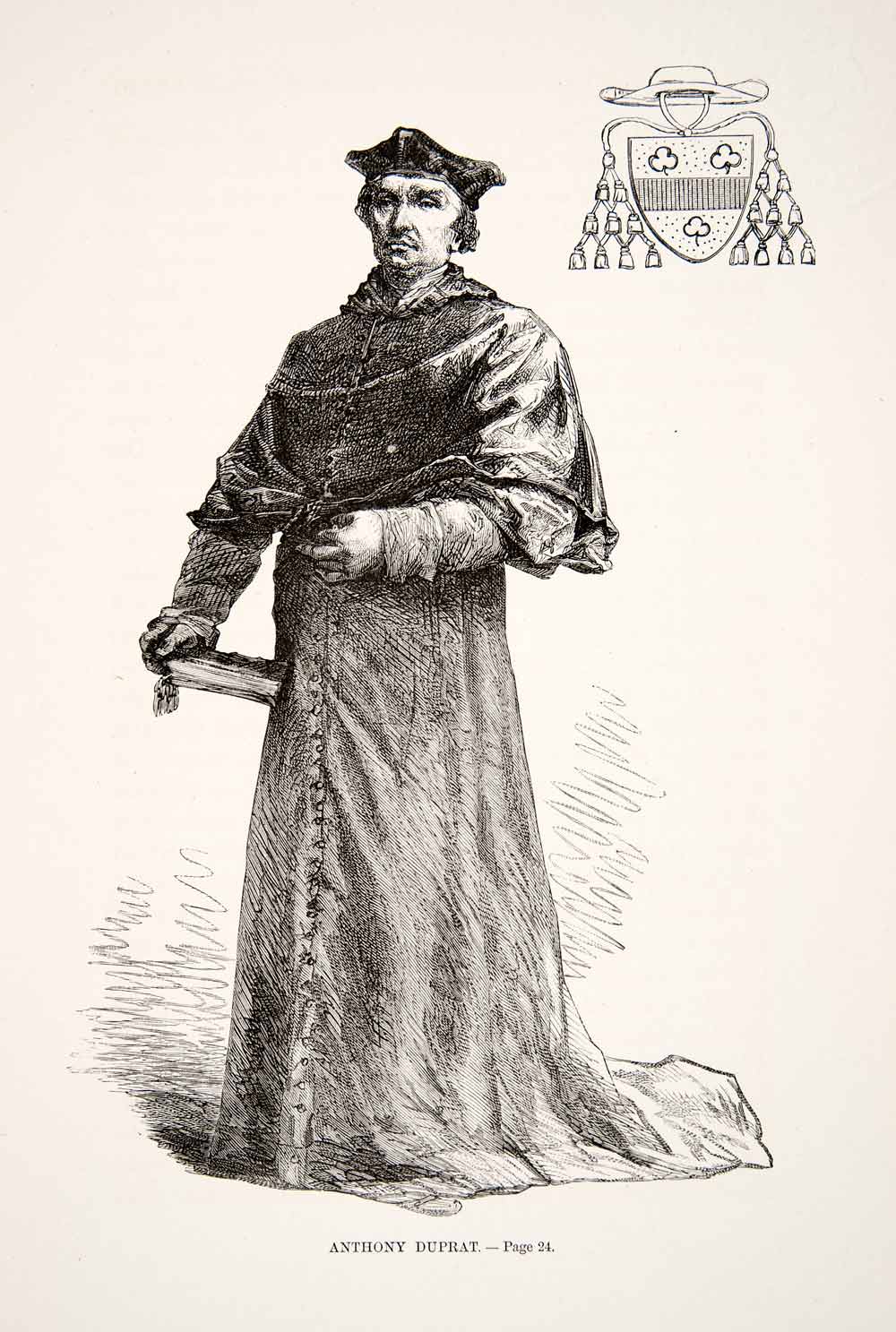 1875 Woodcut Antoine Duprat Coat Of Arms Lord Chancellor France Costume XEA6