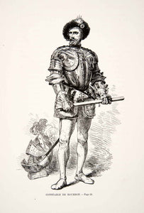 1875 Woodcut Charles III Constable Duke Bourbon Milan Armor Renaissance XEA6