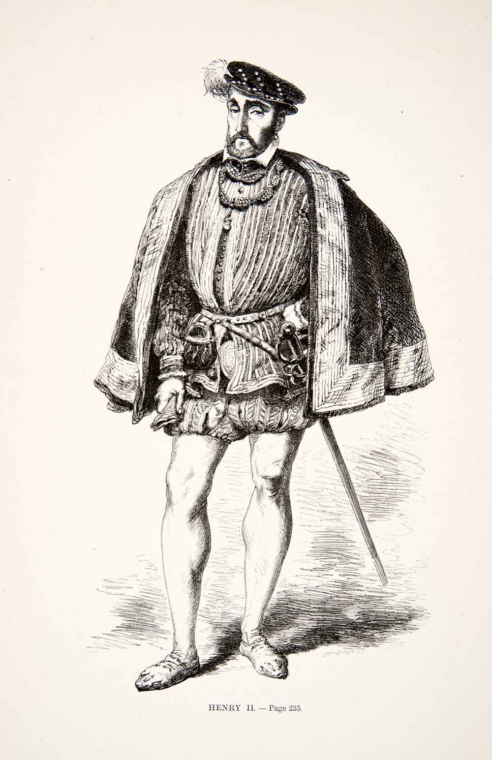 1875 Woodcut Alphonse Neuville Henry II France Costume 16th Century Doublet XEA6