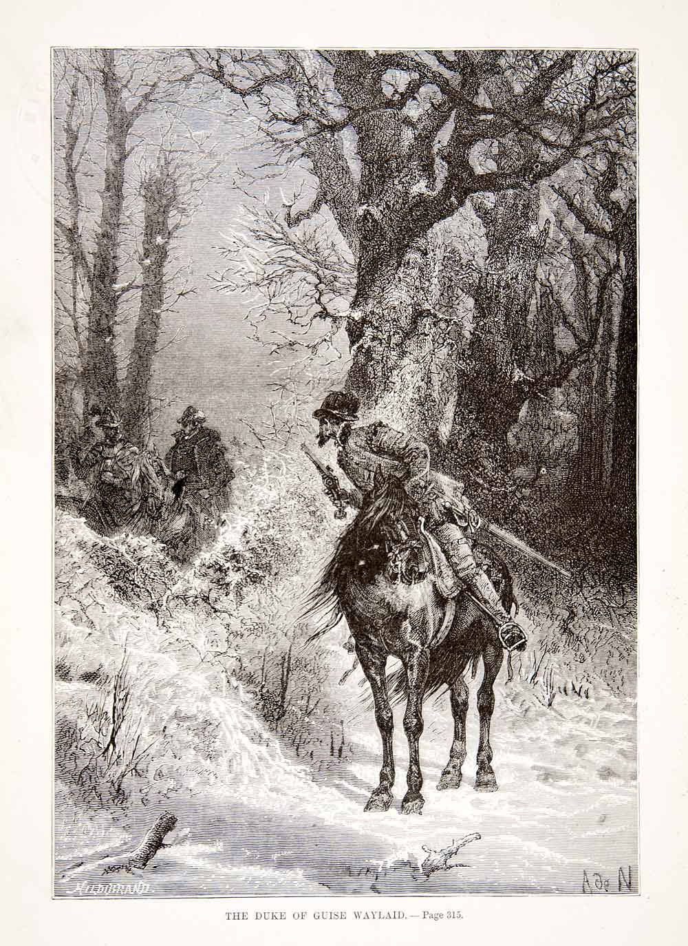 1875 Woodcut Alphonse Neuville Francis Duke Guise Ambush Jean Poltrot Mere XEA6