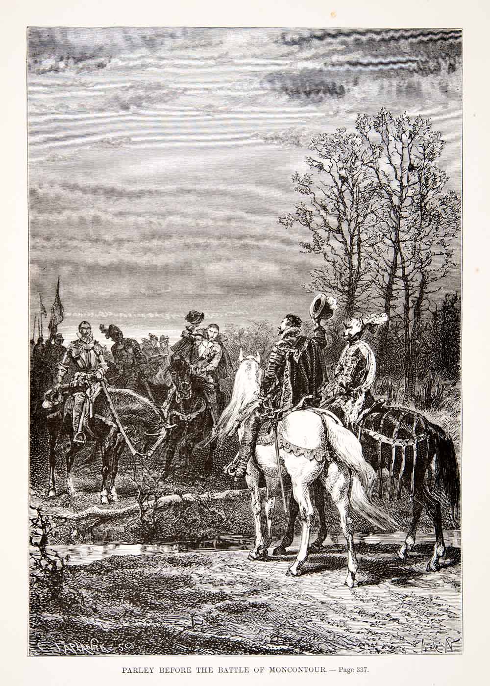 1875 Woodcut Alphonse Neuville Battle Moncontour Parlay French Wars XEA6