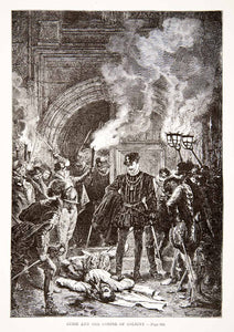 1875 Woodcut Alphonse Neuville Duke Guise Coligny Bartholomew Massacre XEA6
