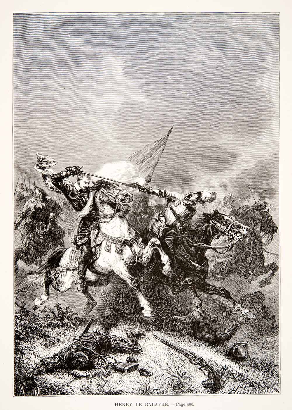 1875 Woodcut Alphonse Neuville Henry Guise Balafre Hunt Germans Battle XEA6
