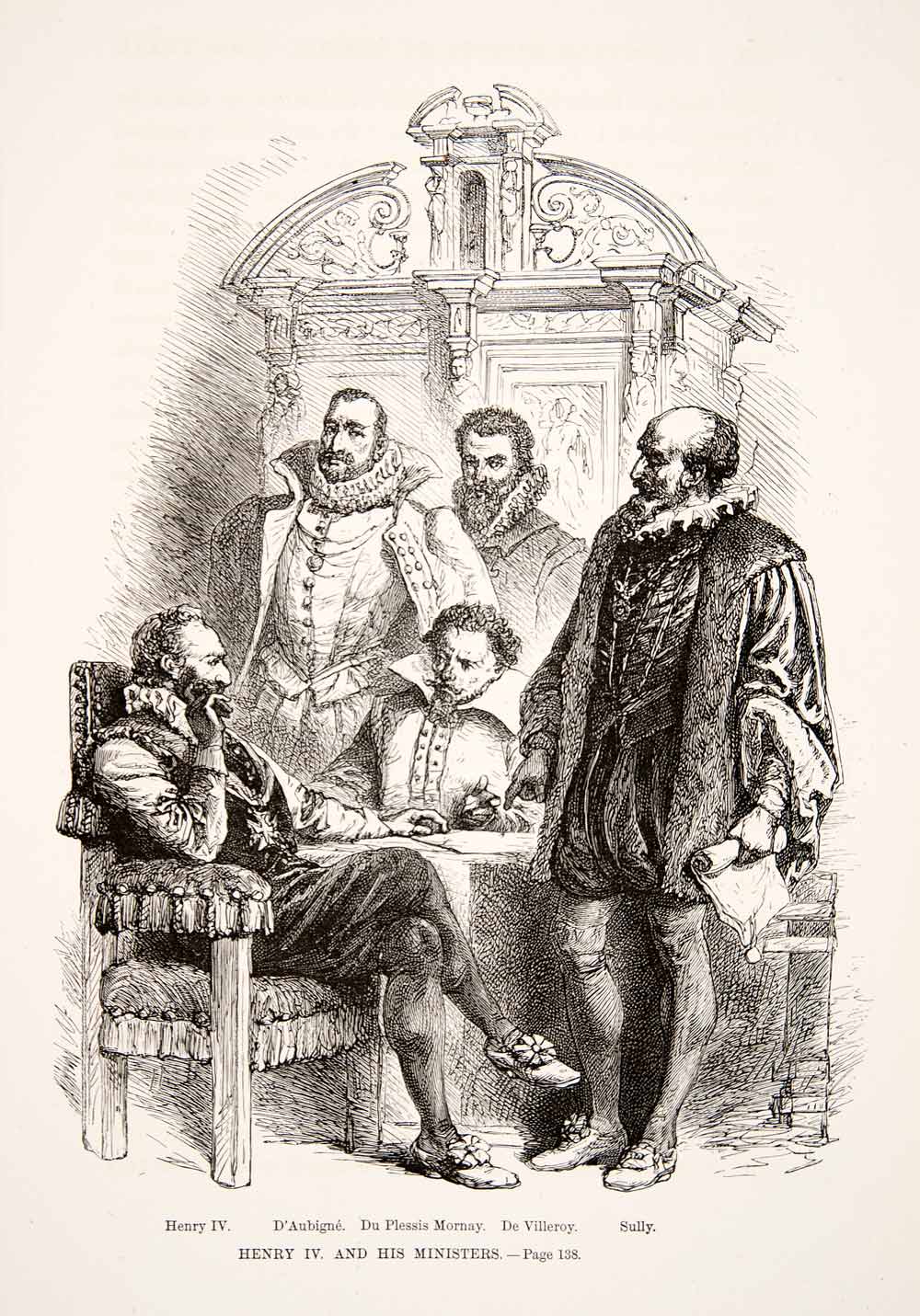 1875 Woodcut Alphonse Neuville Henry VI Minister Cabinet 16th Century XEA6