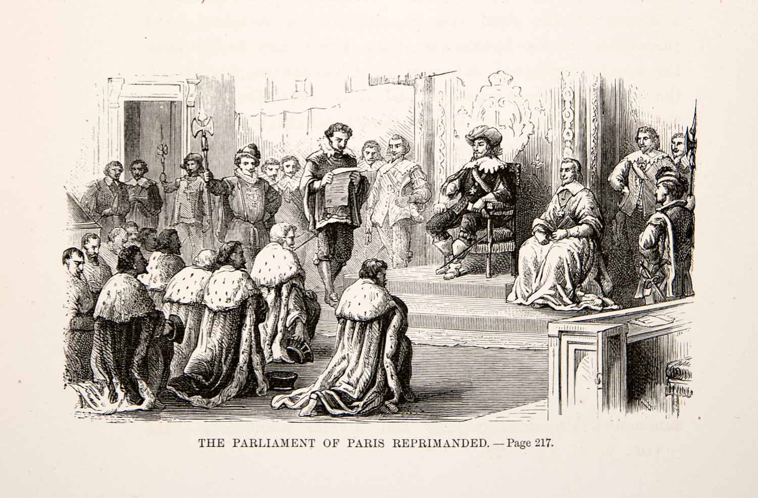 1875 Woodcut Alphonse Neuville Louis XIII Parliament Paris Cardinal XEA6