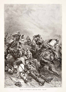 1875 Woodcut Alphonse Neuville Battle Lutzen Gustavus Adolphus Horse Death XEA6