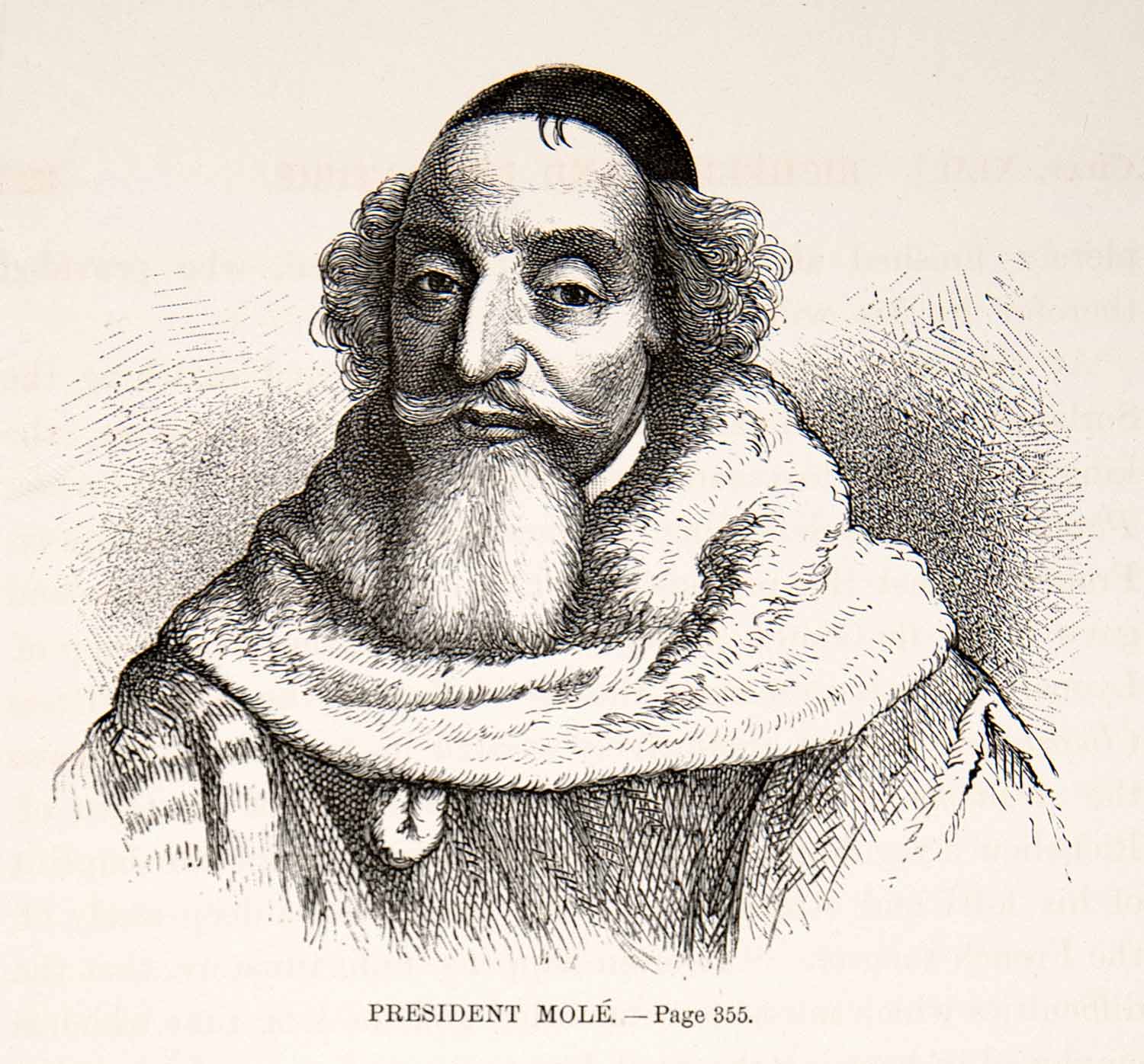 1875 Woodcut Mathieu Mole Parliament France Peace Reuil Portrait 17th XEA6