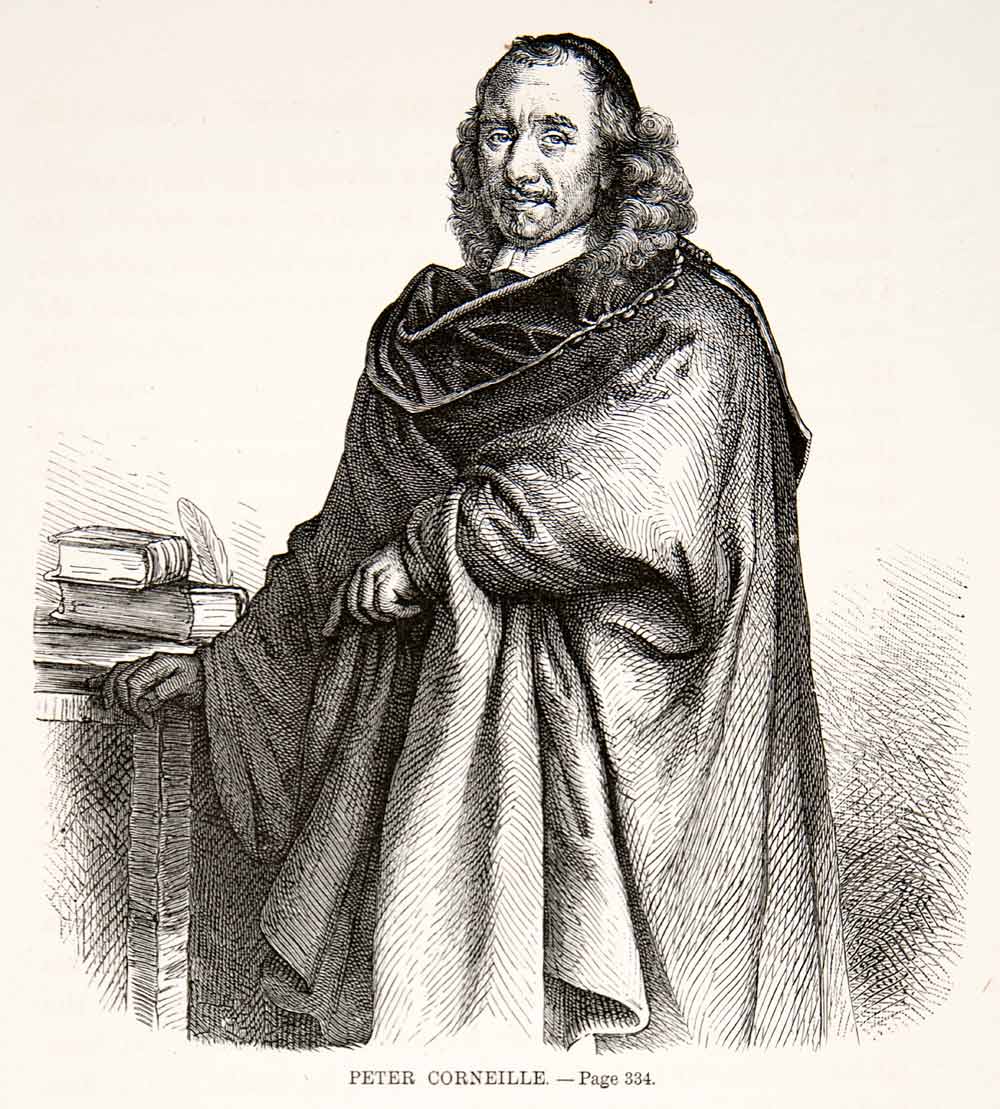 1875 Woodcut Alphonse Neuville Pierre Corneille Portrait Playwright 17th XEA6