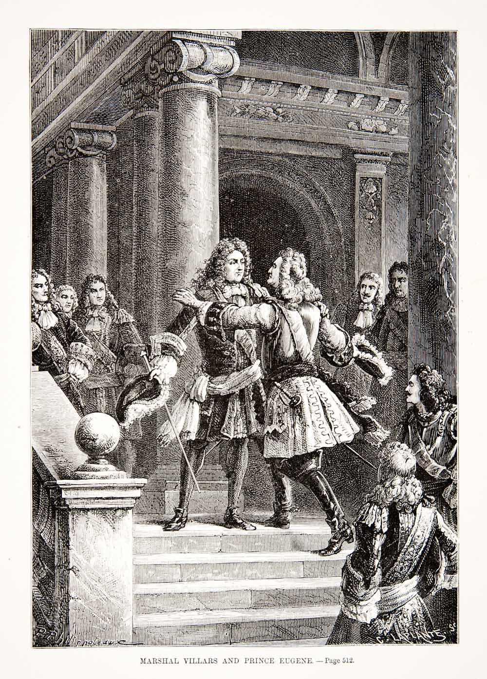 1875 Woodcut Paul Philippoteaux Marshal Villars Eugene War Spanish XEA6