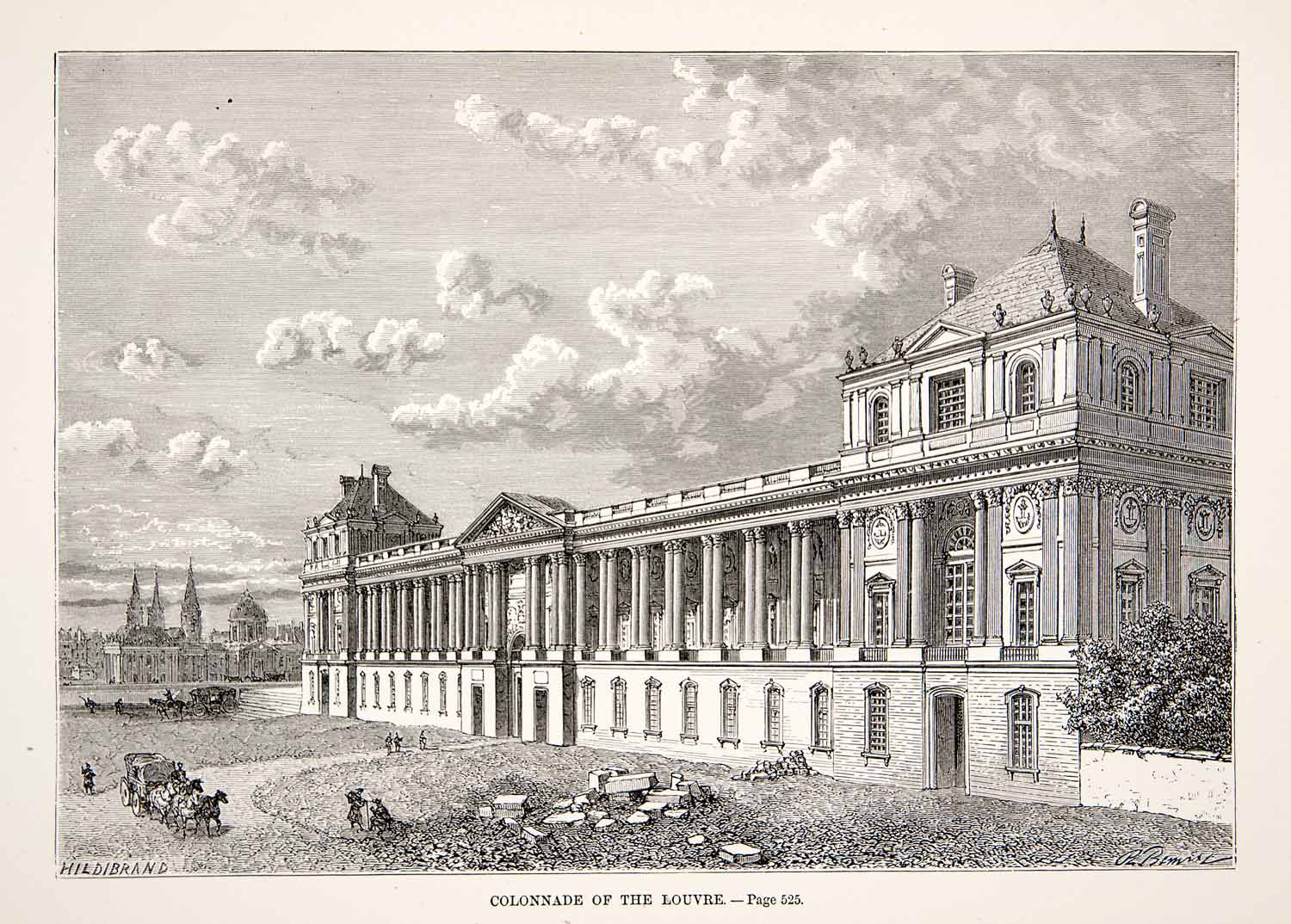 1875 Woodcut Perraults Colonnade Louvre Paris 17th Century