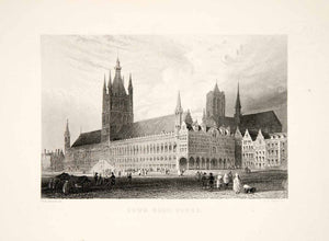 1875 Steel Engraving William Henry Bartlett Cloth Hall Ypres 18th Century XEA6