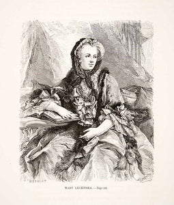 1875 Woodcut Marie Leczinska Etienne Ronjat Portrait Dress 18th Century XEA6