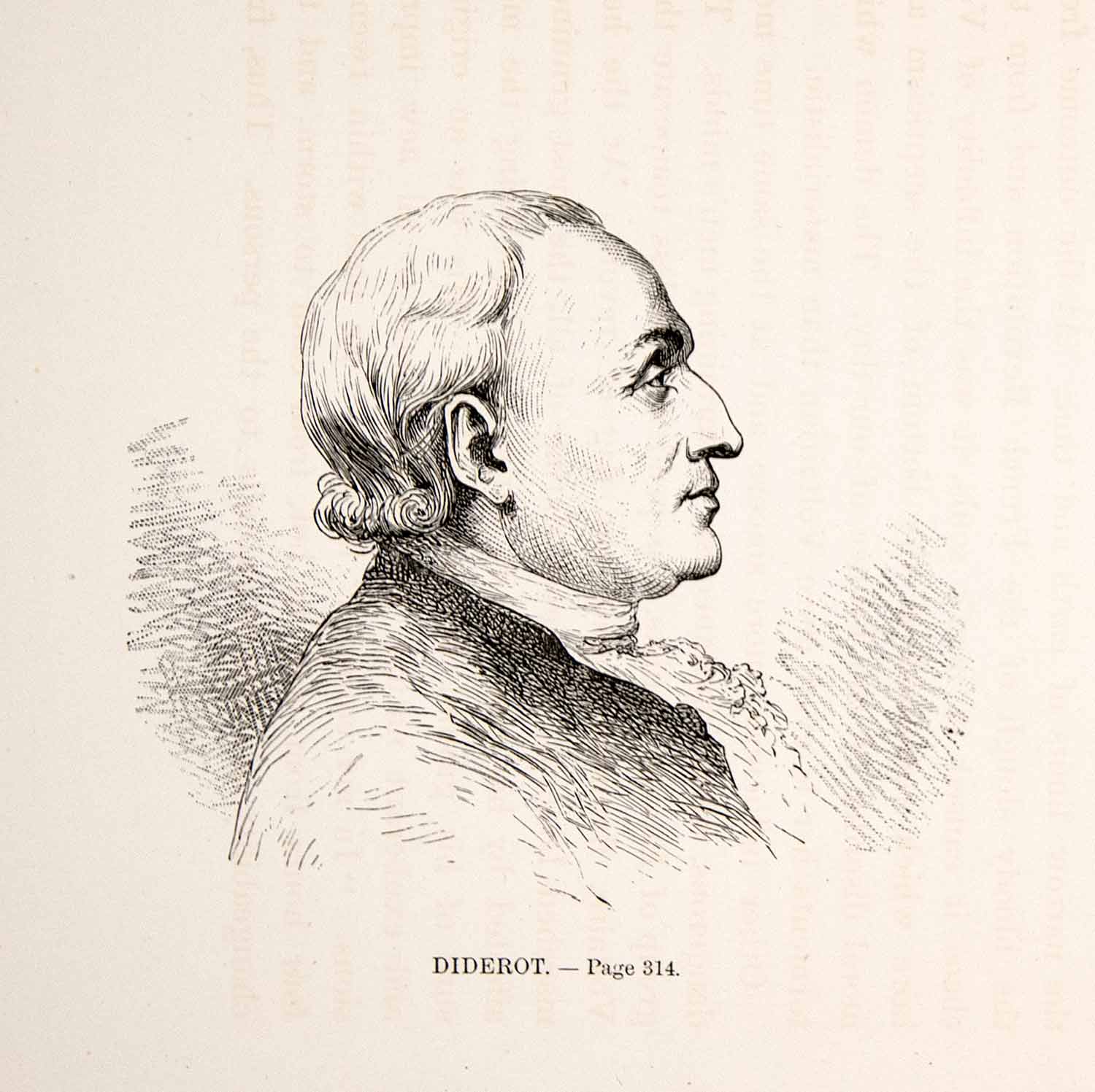 1875 Woodcut Portrait Denis Diderot French Philosopher Enlightenment XEA6