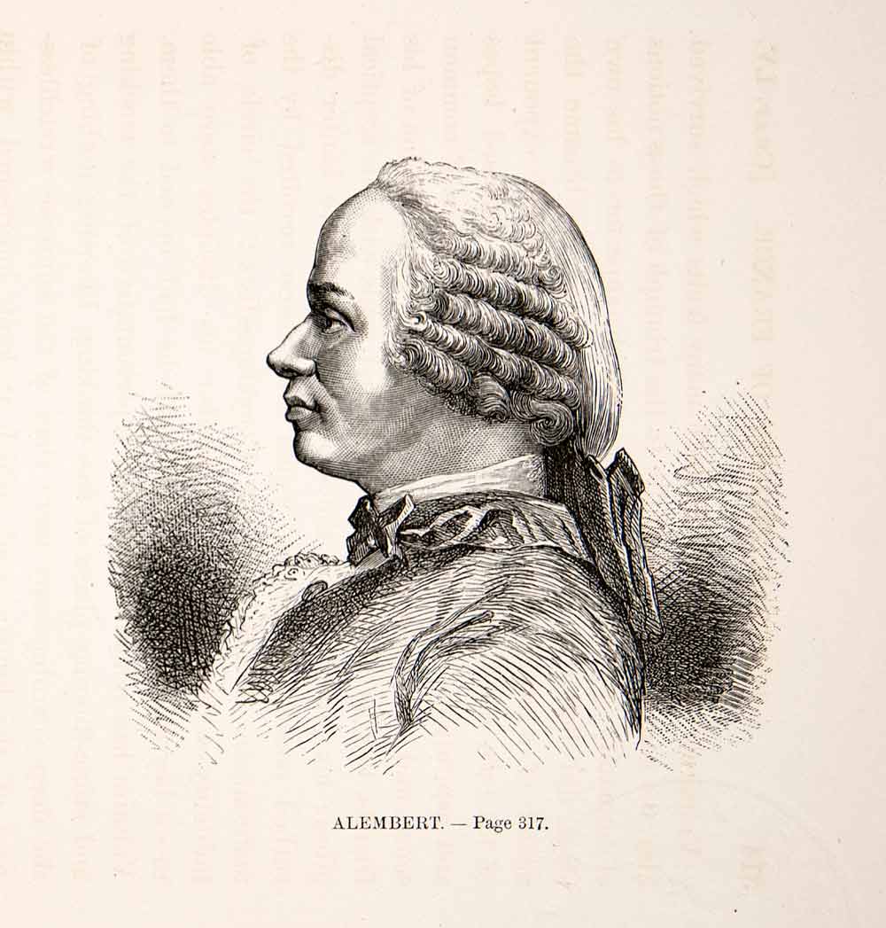 1875 Woodcut Jean Rond Alembert Encyclopedia Portrait Profile French XEA6