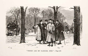 1875 Woodcut King Louis XVI France Winter Sledge Charity Work Marie XEA6