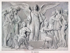 1877 Wood Engraving Directory Art Fresco Gods Goddesses Angel Harp Infant XEA7