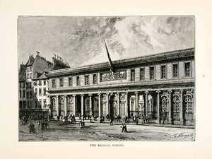 1877 Wood Engraving Architecture Medical School Paris France Art Corinthian XEA7