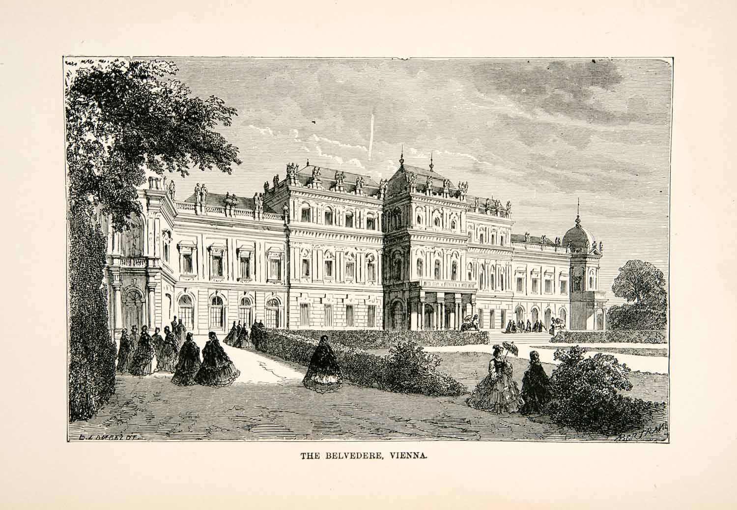 1877 Wood Engraving Architecture Belvedere Vienna Austria Art Baroque XEA7