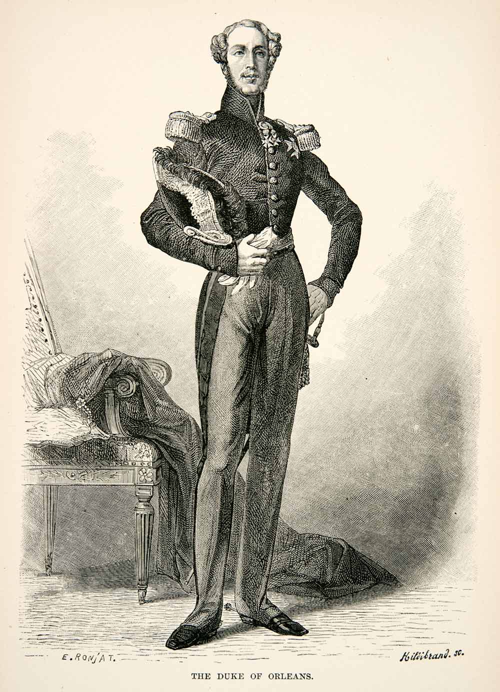 1877 Wood Engraving Duke Orleans French Uniform Art Louis Philippe Joseph XEA7