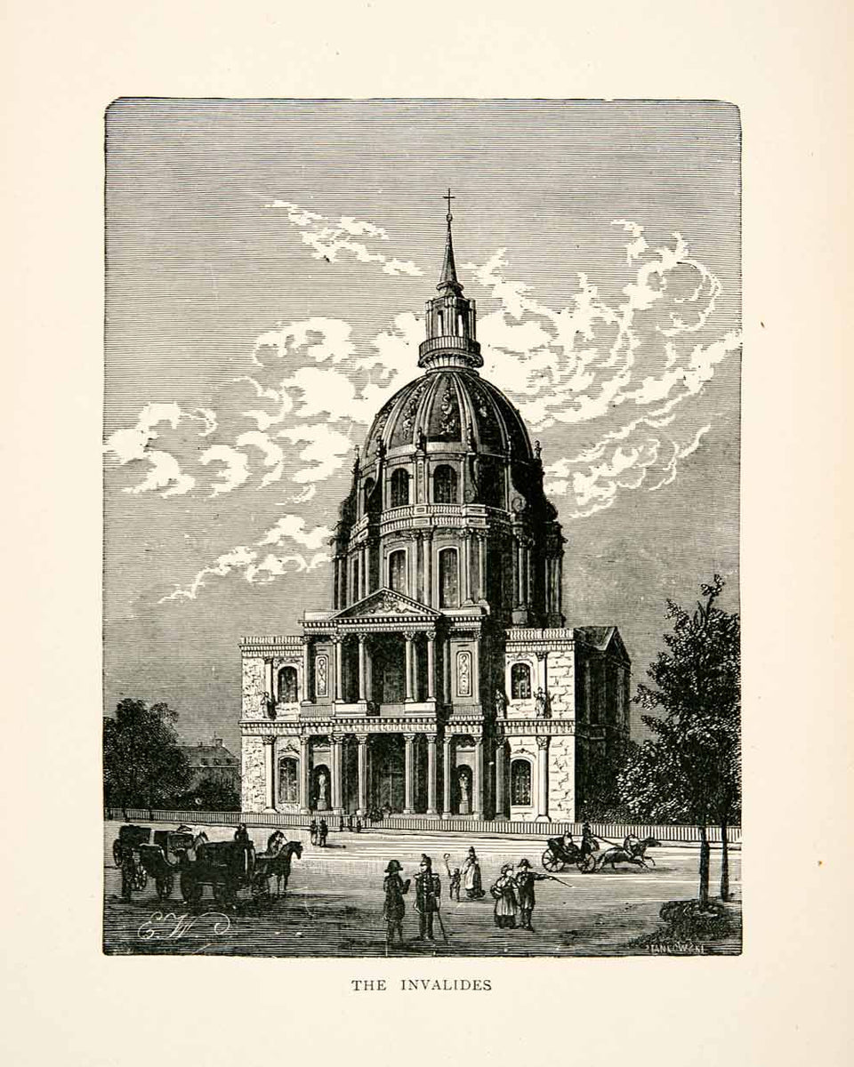 1877 Wood Engraving Architecture Les Invalides Paris France Military X ...