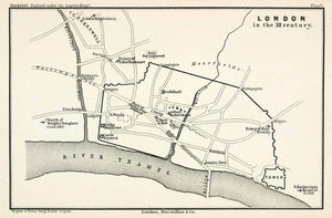 1887 Lithograph Map London City Plan Jewry Cripplegate Aldgate Priory XEA8
