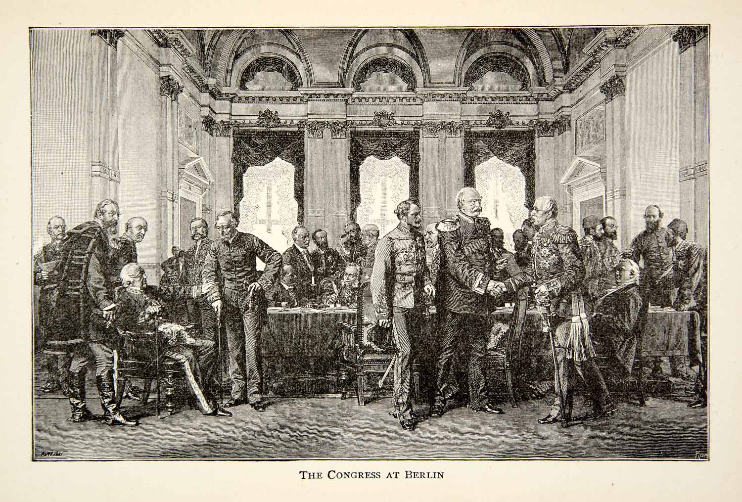 1899 Wood Engraving Congress Berlin Men European Great Powers Ottoman XEAA1