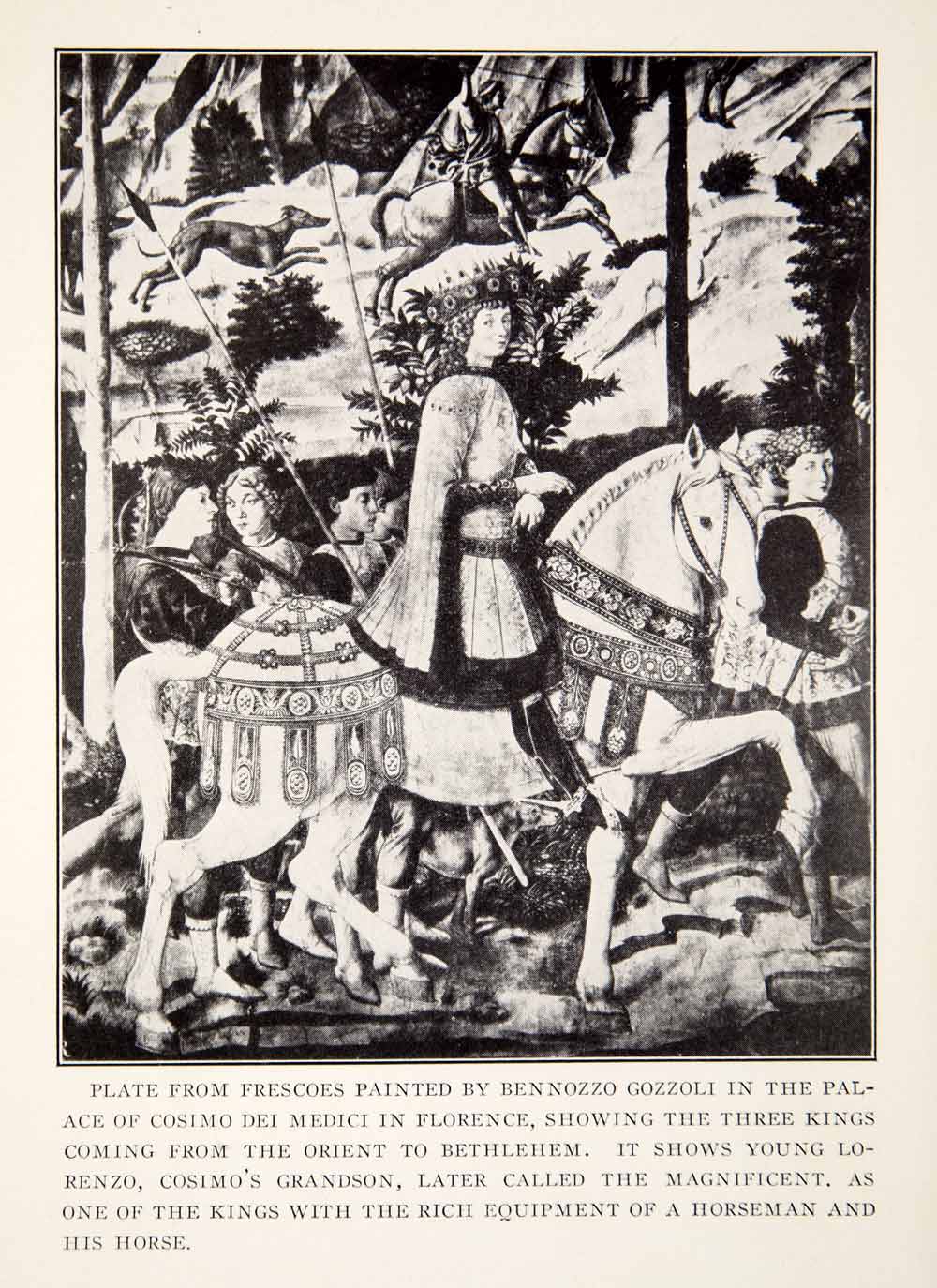 1929 Print Bennozzo Gozzoli Fresco Religious Art Bethlehem Kings Horseman XEAA3