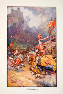 1943 Color Print Tournament Medieval Landscape Jousting Celebration XEAA5