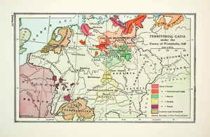 1943 Print Map Treaty Westphalia Bohemia France Austrian Netherlands XEAA5