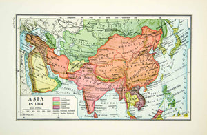 1943 Print Map Asia Arabia Persia British India Chinese Republic Iberia XEAA5