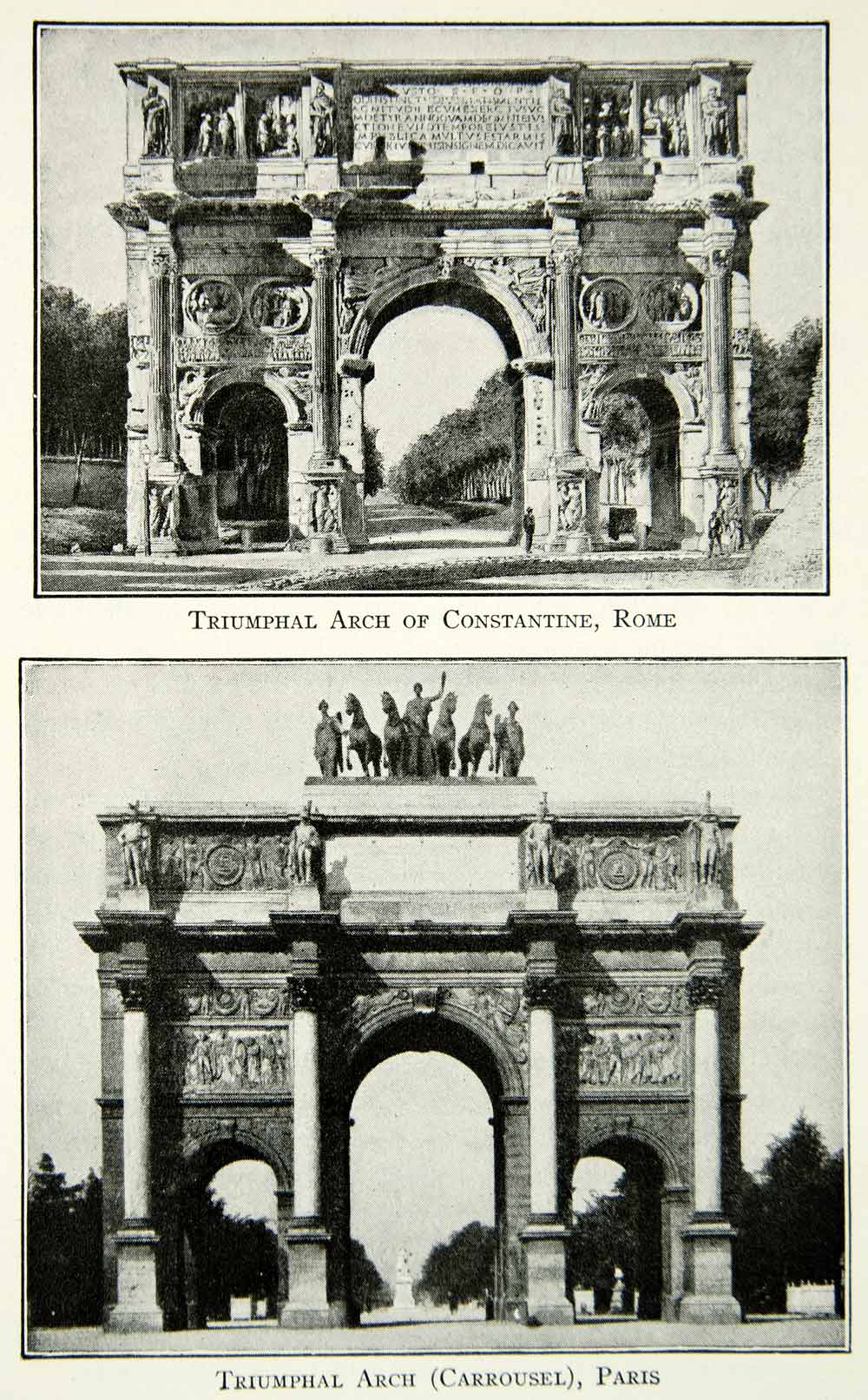 1943 Print Triumphal Arch Constantine Rome Carrousel Paris Architecture XEAA5