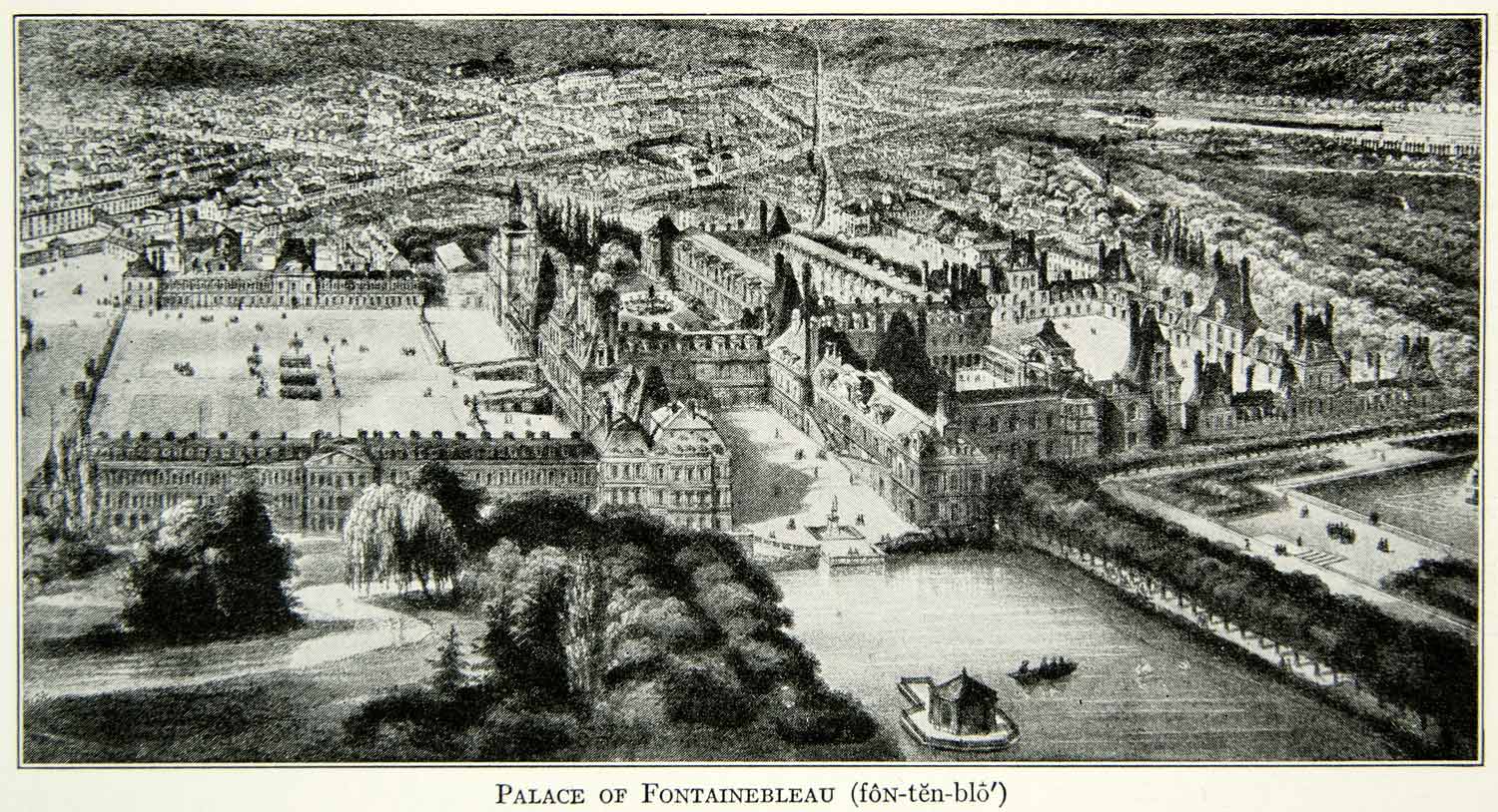 1943 Print Palace Fontainebleau Cityscape France Historic Famous Royal XEAA5