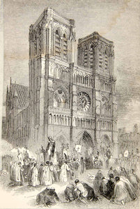 1853 Wood Engraving Paris Notre Dame Cathedral France Gothic Roman XEAA6
