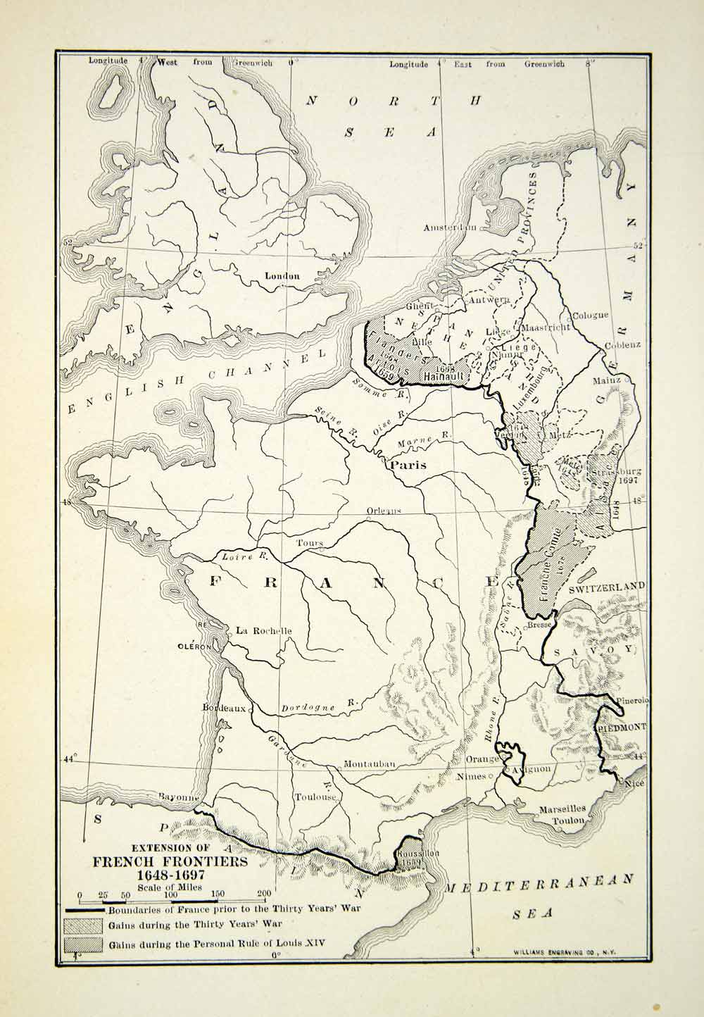 1918 Print Map French Frontiers France Mediterranean Sea England Germany XEAA7
