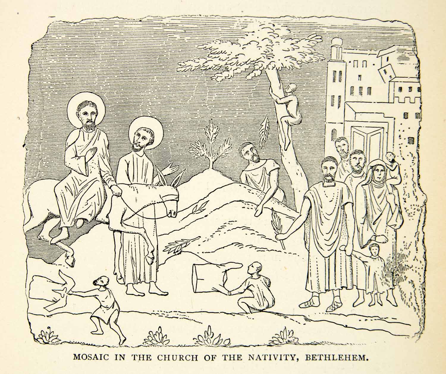 1898 Print Mosaic Church Nativity Bethlehem Cave Jesus Birthplace XEAA8