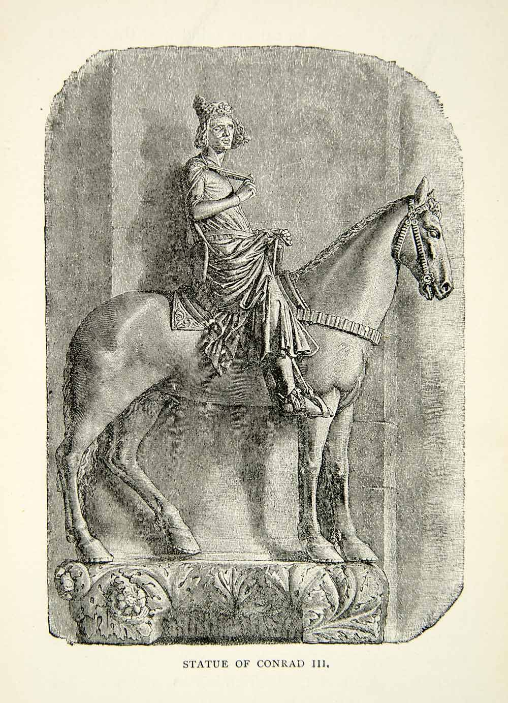 1898 Wood Engraving Horse Statue Conrad III Equestrian Germany King Duke XEAA8