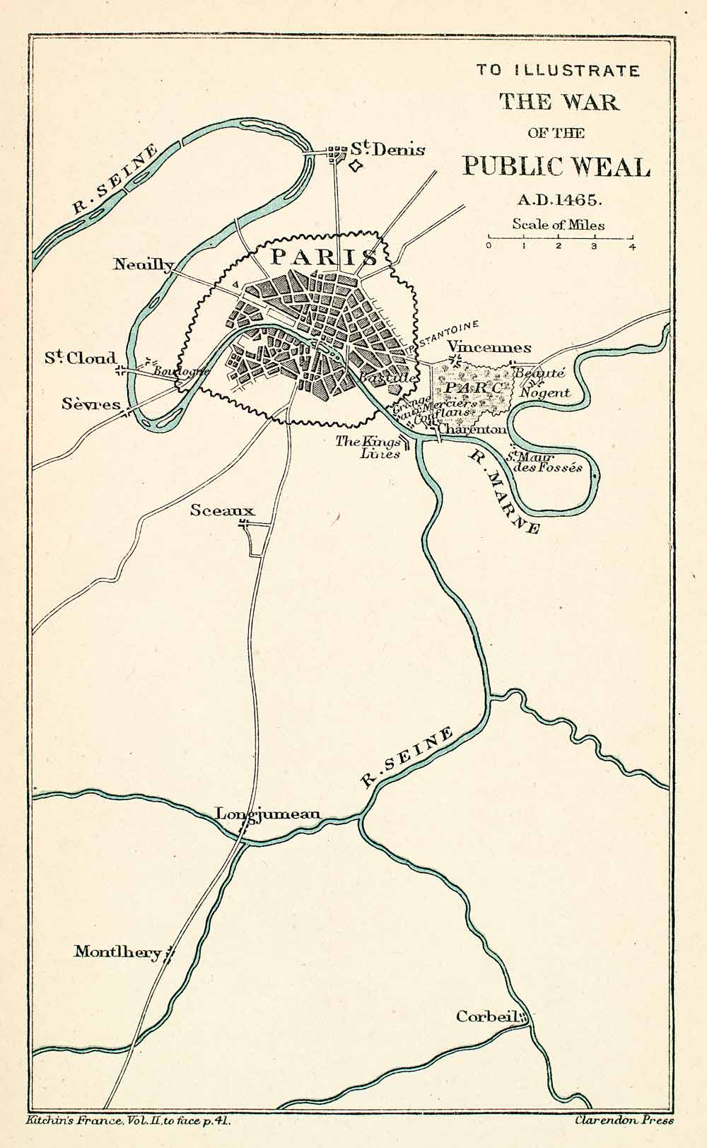 1896 Lithograph Map France War Public Weal Paris River Seine St. Denis XEB2