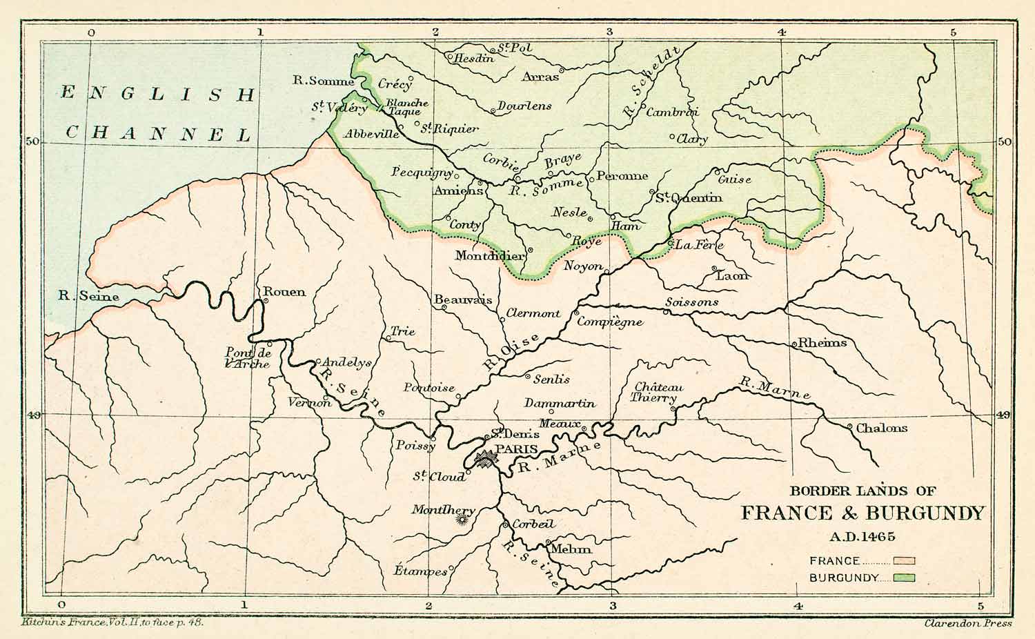 1896 Lithograph Map France Burgundy English Channel River Seine Marne Paris XEB2