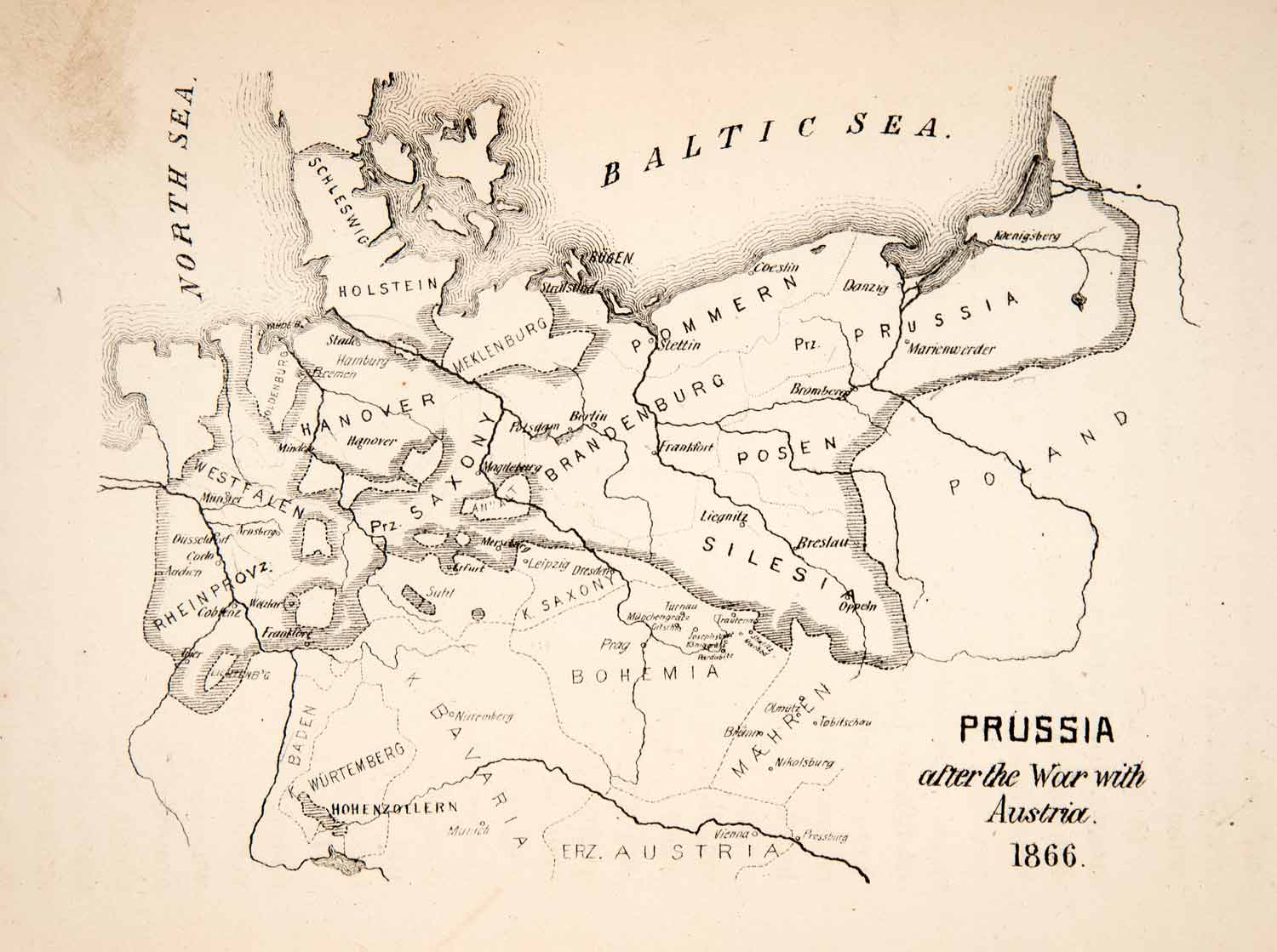 1871 Wood Engraving Prussia Europe North Sea Baltic 1866 Brandenburg Poland XEB6