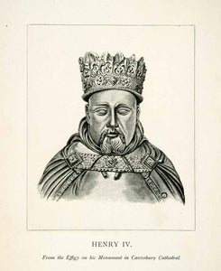 1892 Wood Engraving King Henry IV Effigy England Canterbury Cathedral Art XEB9